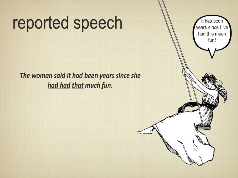 reported speech   The woman said it had been years since she had
